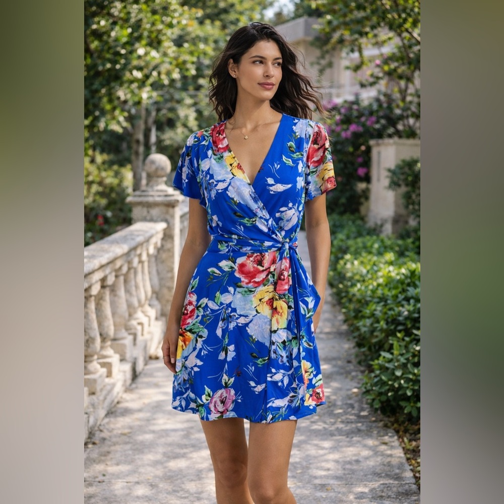 Yumi Kim Vibrant Floral Wrap Mini Dress XL